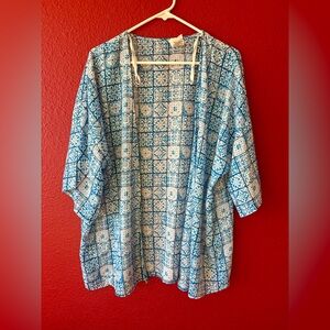 Six and Seven Blue Patterned Sheer Flowy Cardigan